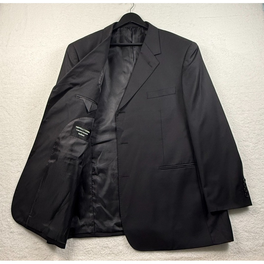 Virtulli Uomo Men's Black 48R Blazer Jacket 100% Wool Pura Lana 120s